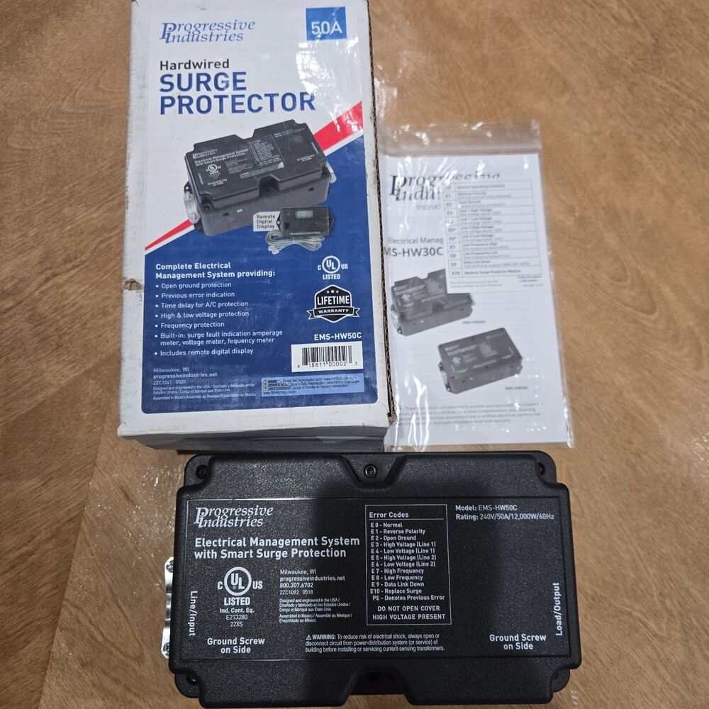 Progressive Industries EMS-HW50C Heavy Duty RV Surge Protector, Black, 50 Amp